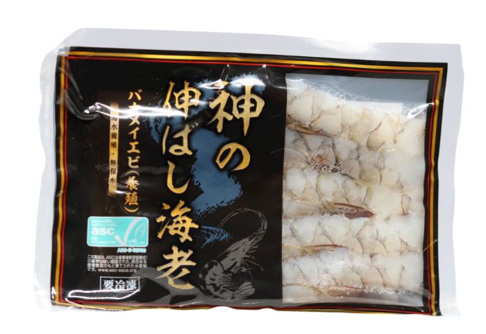 Frozen Kami no Ebi (God-like) Nobashi (straightened for Tempura), ASC Sustainable. 10pcs / pack, 230g