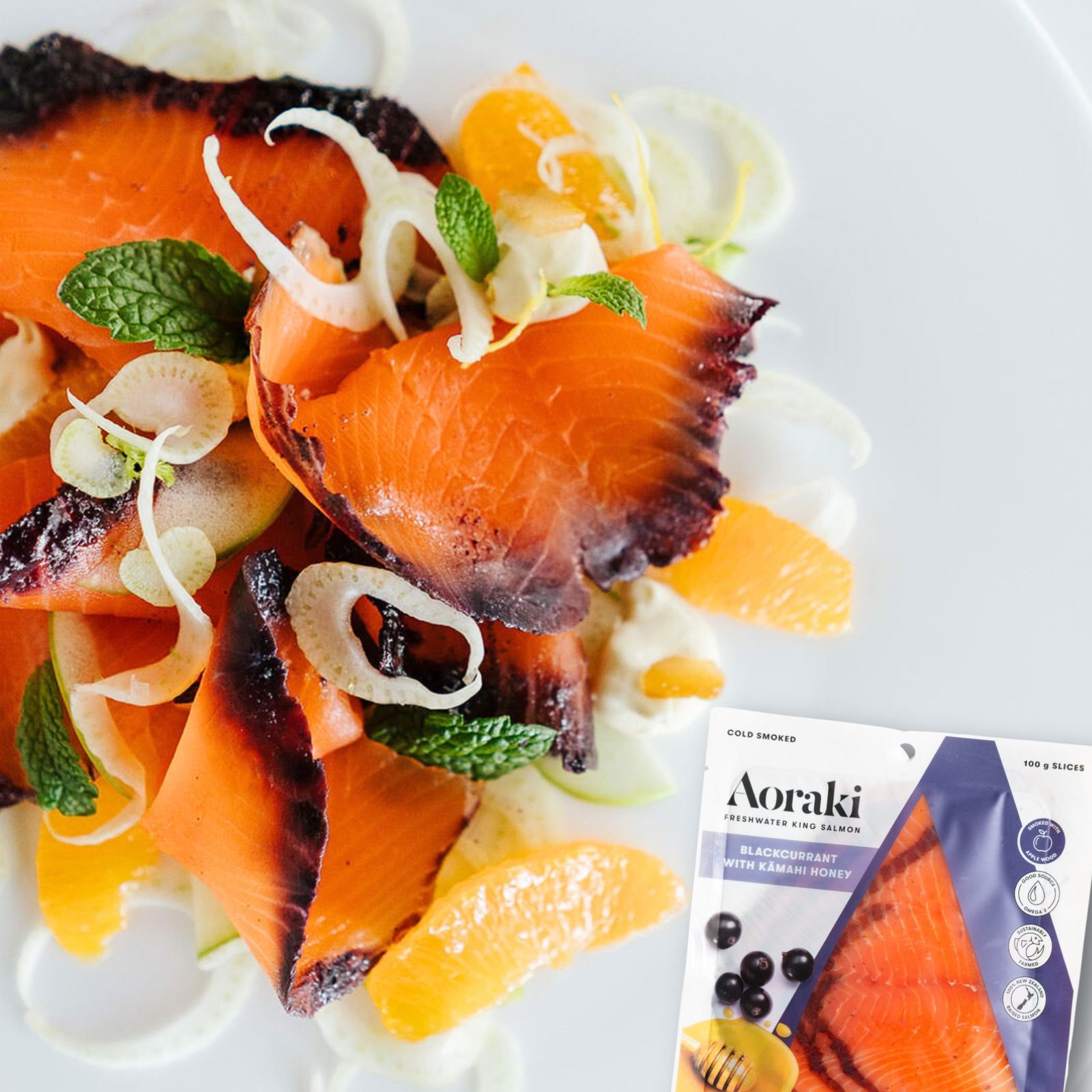 Frozen Aoraki NZ King Blackcurrant & Kamahi Honey Cold Smoked Salmon 100g
