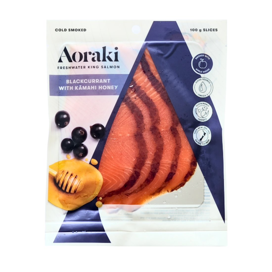 Frozen Aoraki NZ King Blackcurrant &amp; Kamahi Honey Cold Smoked Salmon 100g